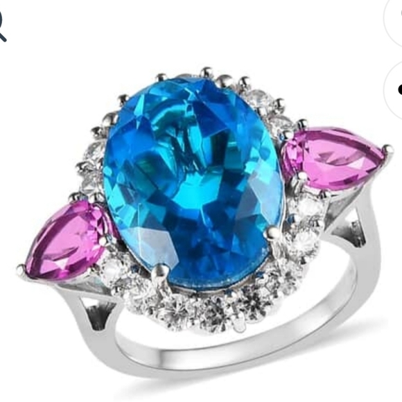 Caribbean Quartz Ring in Platinum over 925. Size 7! NEW - Picture 3 of 15